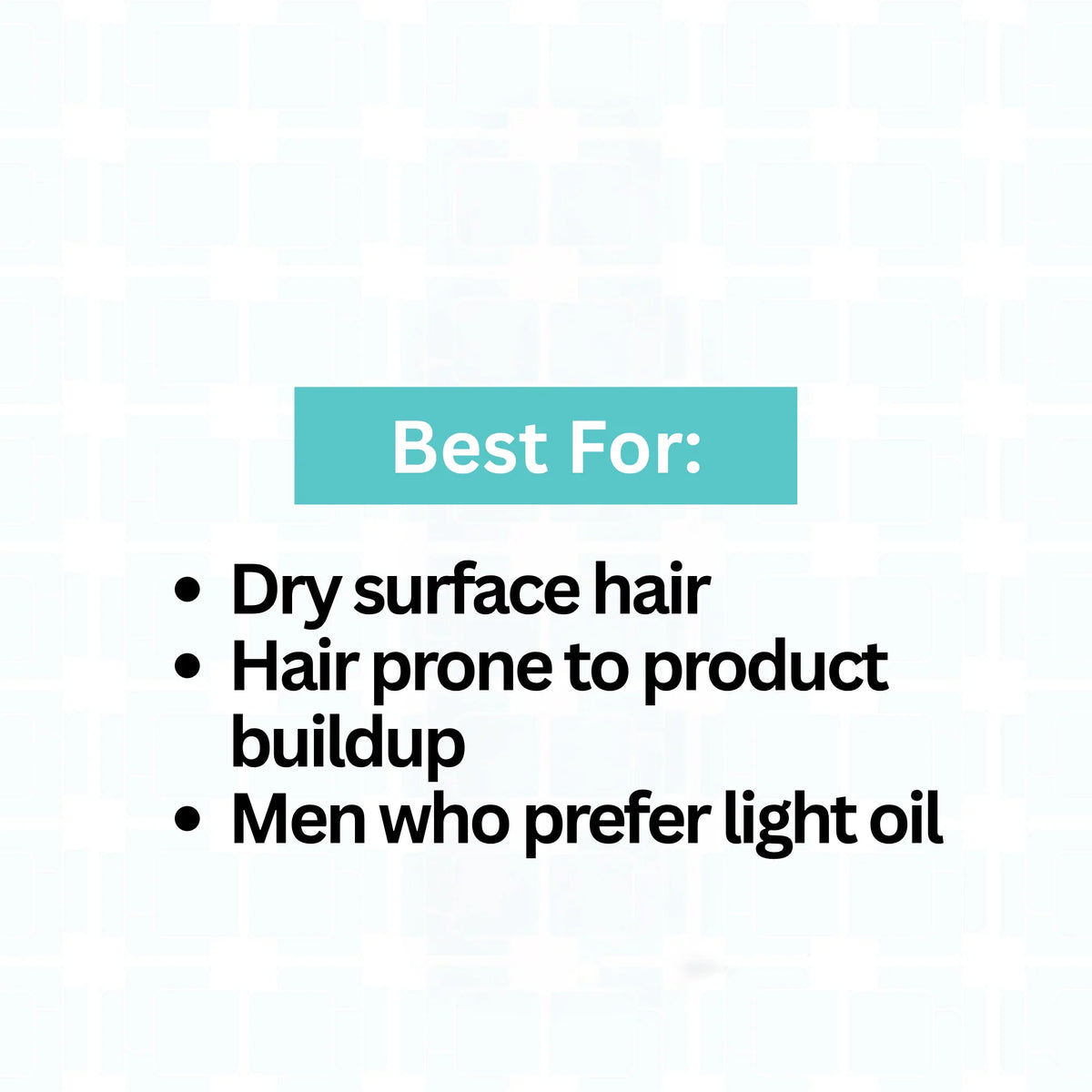 Low porosity oil - best for dry surface hair, hair prone to product build up, men who prefer light oil.